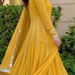 Radiant Mustard Yellow Embroidered Net Party Wear – Premium 3 Piece Ensemble