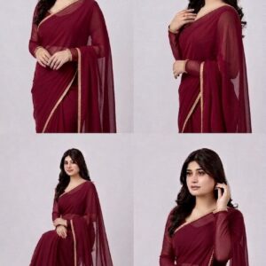 Radiant Scarlet Chiffon Saree